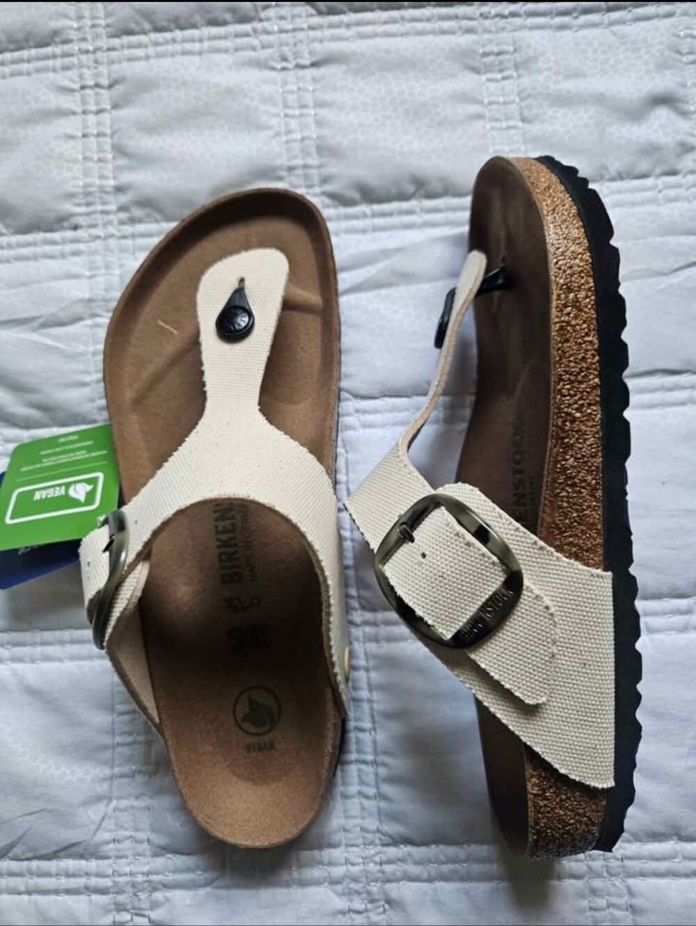 Birkenstock Gizeh Big Buckle Cream Canvas Thong Sandals